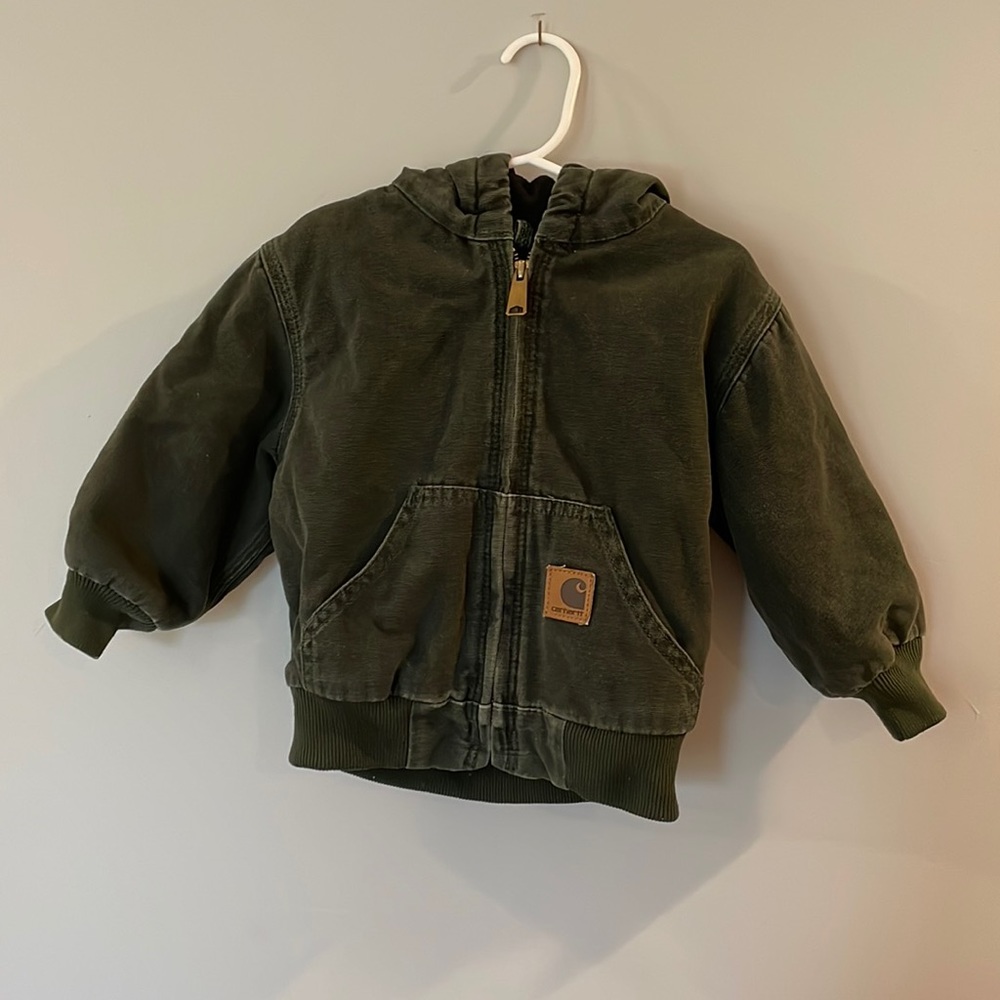 Like New Carhartt Canvas Jacket Lined - 2T Toddler - Deep Olive Green Retail $50
